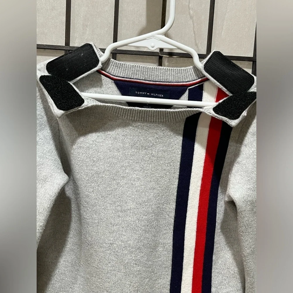 TOMMY HILFIGER KIDS GRAY SIGNATURE STRIPE, COTTON KNIT DRESS, CHILD SIZE 4